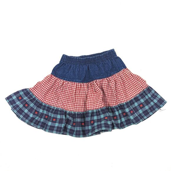 Vintage Kaboom Skirt Girls Size 5 Denim Patchwork Twirly Mini - Picture 4 of 5